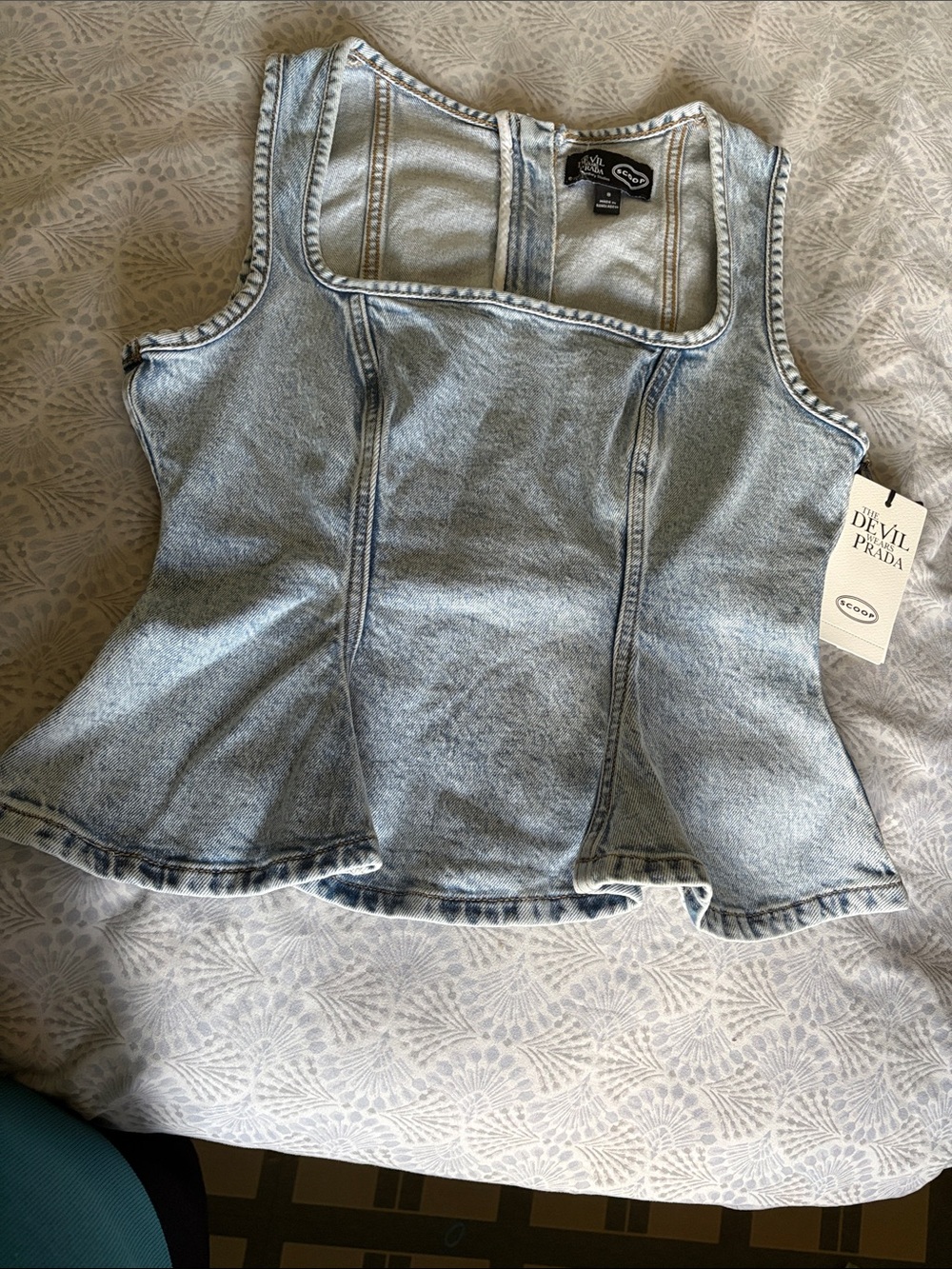 The Devil wears Prada Light Blue Denim Peplum Tank Top size 8